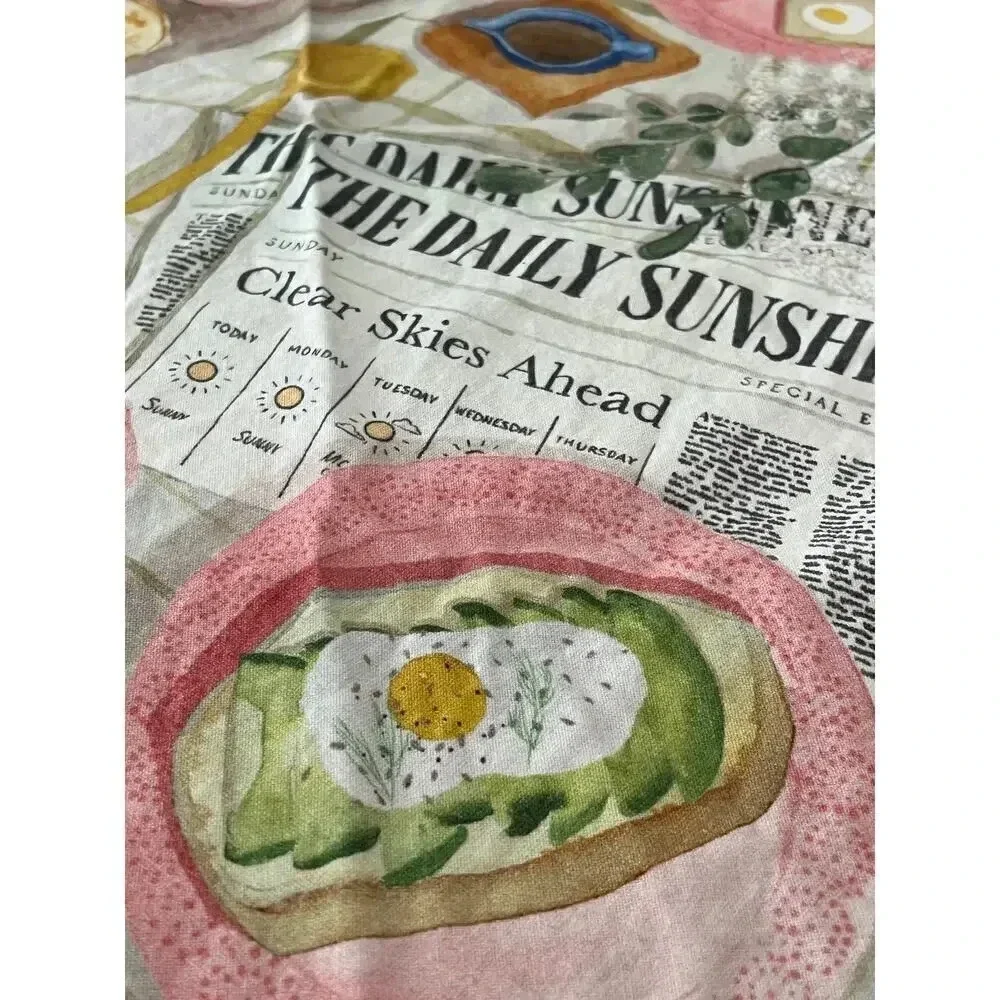 Anthropologie Tea Dish towel brunch avocado toast newspaper breakfast table